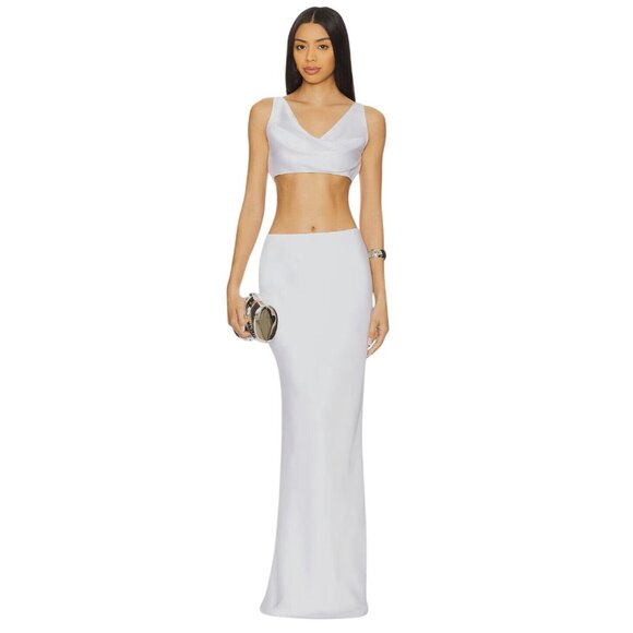 Norma Kamali Bias Obie Skirt in Snow White Small New Womens Satin Long Maxi - Picture 5 of 16